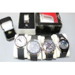 Four assorted modern gentleman's wrist watches, two lady's wrist watches and a 9ct and cabochon