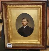 Victorian School, oil on board, Portrait of a gentleman, probably a hand tinted photographs, bears