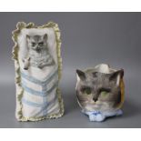 Two 19th century German coloured bisque novelty ornaments, one a night light modelled with cats, dog