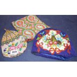 Three assorted beadwork purses / bags Condition:- green example, 20 x 17.5cm, lacks handle or