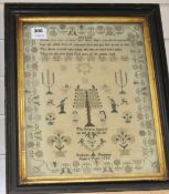 A William IV needlework sampler, with religious verse, Adam and Eve and the inscription 'The serpent