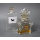 A Coty glass perfume bottle with frosted stopper, height 12cm, and a Guerlain Mitsouko perfume