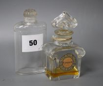 A Coty glass perfume bottle with frosted stopper, height 12cm, and a Guerlain Mitsouko perfume