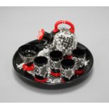A Murano seven piece glass liqueur set, with lacework decoration, tray diameter 18cm Condition: