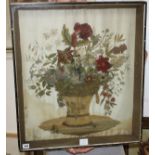 An early Victorian silk and woolwork panel depicting flowers in a basket, 60 x 51cmCONDITION: Very
