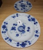 An 18th century Glasgow Delftware charger and a matching plate, largest 35.5cmCONDITION: The