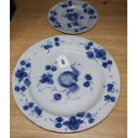 An 18th century Glasgow Delftware charger and a matching plate, largest 35.5cmCONDITION: The