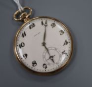 A 1930's 9ct Rolex dress pocket watch, with Arabic dial and subsidiary seconds, case numbered