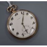 A 1930's 9ct Rolex dress pocket watch, with Arabic dial and subsidiary seconds, case numbered