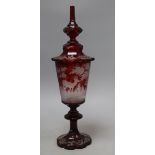 A Bohemian ruby glass goblet and cover, height 40cmCONDITION: Good condition