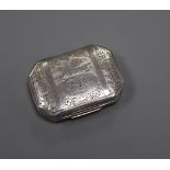 A George III octagonal silver vinaigrette, engraved with monogram and lovebirds, Samuel Pemberton,