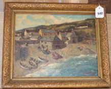 Ernest Knight (1915-1995), oil on canvas board, Cornish cove (Cadgwith, Cornwell), signed, 28 x