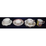 Four Meissen cups and three saucers, 18th and 19th century, cups 6.2 - 8.5cm diameterCONDITION: