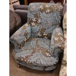 A pair of Victorian style upholstered armchairs, Morris fabric