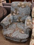 A pair of Victorian style upholstered armchairs, Morris fabric