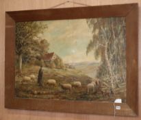 W. Evers, oil on canvas, Shepherd and flock in a landscape, signed and dated 1943, 66 x