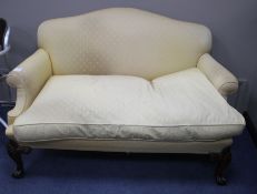 A George I style mahogany settee, with cabriole legs, W.130cm D.76cm H.88cmCONDITION: Could