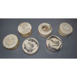 Six Japanese ivory drum shaped boxes, early 20th century, each 6.5cm