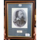 A photograph of Alfred Tennyson, with signature