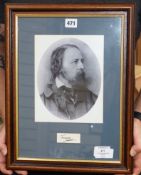 A photograph of Alfred Tennyson, with signature