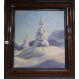 A. Kraus, oil on canvas, Alpine landscape with snow covered pine trees, signed and dated '42, 47 x