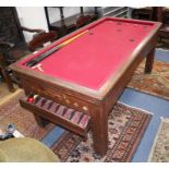 A French oak bar billiards table, W.89cm, L.180cm, H.80cm