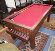 A French oak bar billiards table, W.89cm, L.180cm, H.80cm
