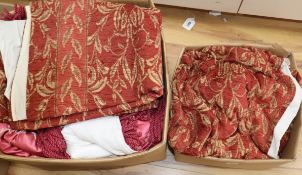 An embroidered silk bed cover and a pair of curtains