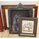 A group of assorted prints including White Tartarian camel and an oil of an Arab by G.C. Vad