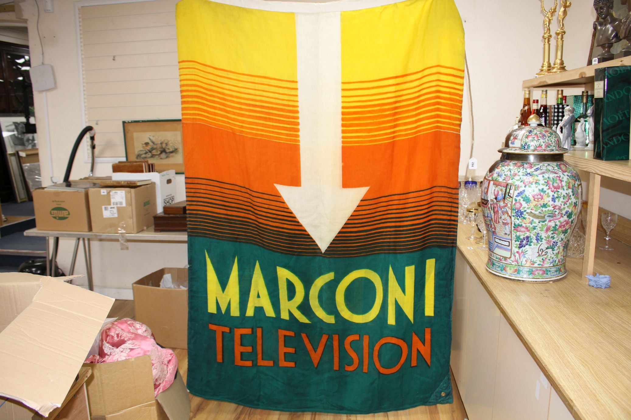 A rare early 20th century Marconi Television banner, brightly coloured, height approx. 204cm width - Image 2 of 2