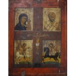 A Russian painted wood icon, 28 x 22cm
