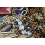 A mixed group of assorted costume jewellery including hematite necklace and two mounted glass