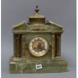 A French green onyx mantel clock, height 36cm