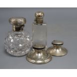 A George V silver mounted cut glass globular scent bottle, London, 1913, 11.2cm, a white metal