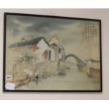 Japanese School, watercolour, Waterside houses, inscribed, 42 x 58cm