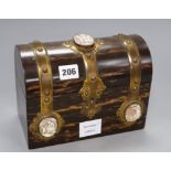 A Victorian brass bound coromandel wood stationery casket, with cameo mounts, height 17.