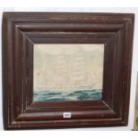 A modern naive oil of a clipper ship at sea, 25 x 30cm