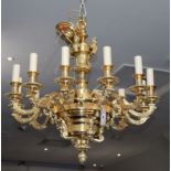 A gilt brass/ormolu baroque style twelve-light chandelier, diameter 75cm