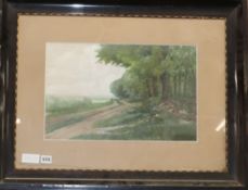 L. Stock, watercolour and gouache, Path beside woodland, signed and dated 1902, 28 x