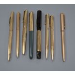 A group of assorted fountain and ballpoint pens Fountain;Waterman's Ideal with 9ct overlaid barrel