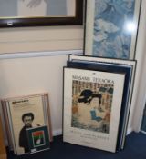 A group of assorted posters and prints; Framed, Glazed & Mounted Japanese Print, Signed Nuria and