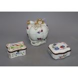 A Portuguese enamel box and cover and two other porcelain caskets, largest 13cmCONDITION: There