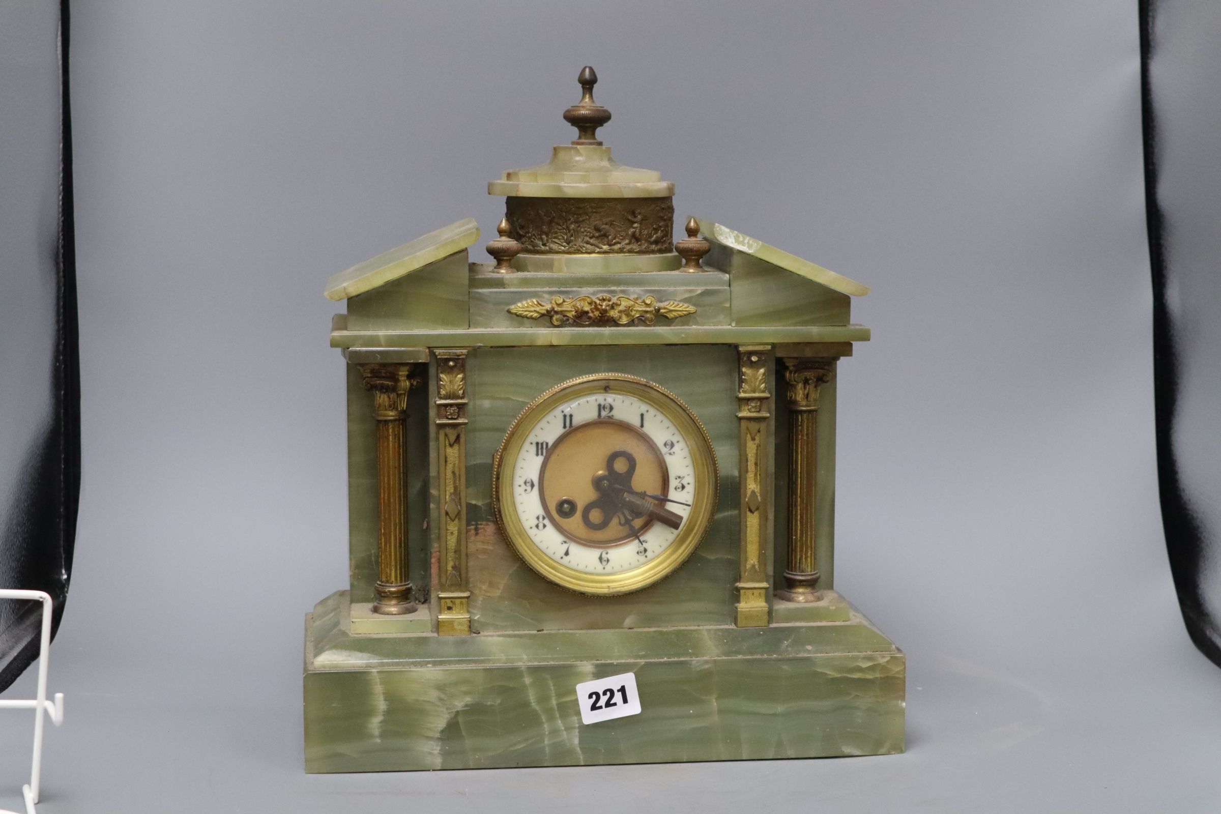 A French green onyx mantel clock, height 36cm - Image 2 of 4
