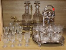 An ormolu and glass liqueur stand and a plated toddy stand