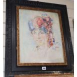 Robert K. Schaltz, watercolour, Portrait of a young woman wearing a turban, signed and dated 1928,