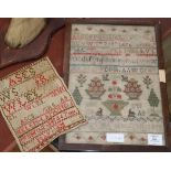 A Victorian needlework sampler, dated 1848 and one other