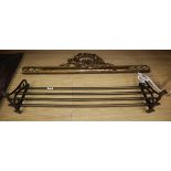 An Italian carved walnut panel, a giltwood frieze and a brass wall rackCONDITION: Brass rack dull