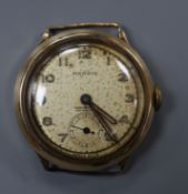 A gentleman's 9ct gold Marvin manual wind wrist watch, no strap.CONDITION: Gross weight 23.6