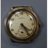 A gentleman's 9ct gold Marvin manual wind wrist watch, no strap.CONDITION: Gross weight 23.6