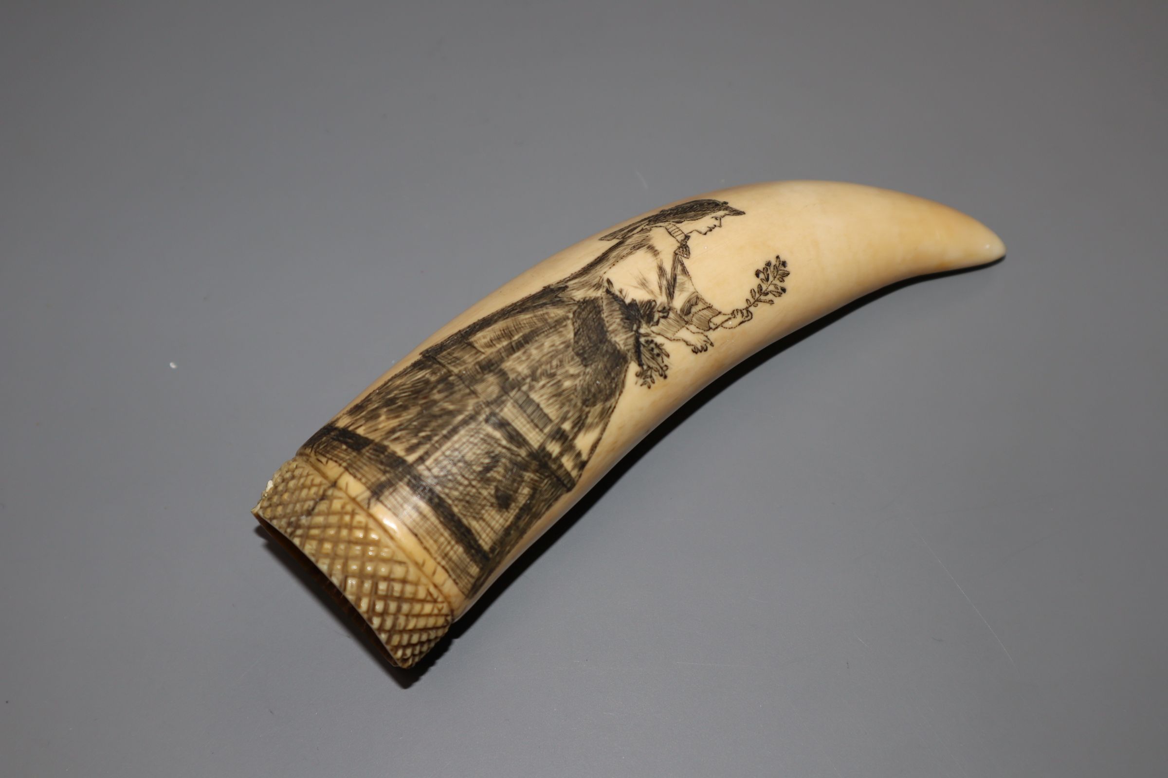 A 19th century scrimshaw sperm whale tooth, 13.5cm - Image 2 of 6